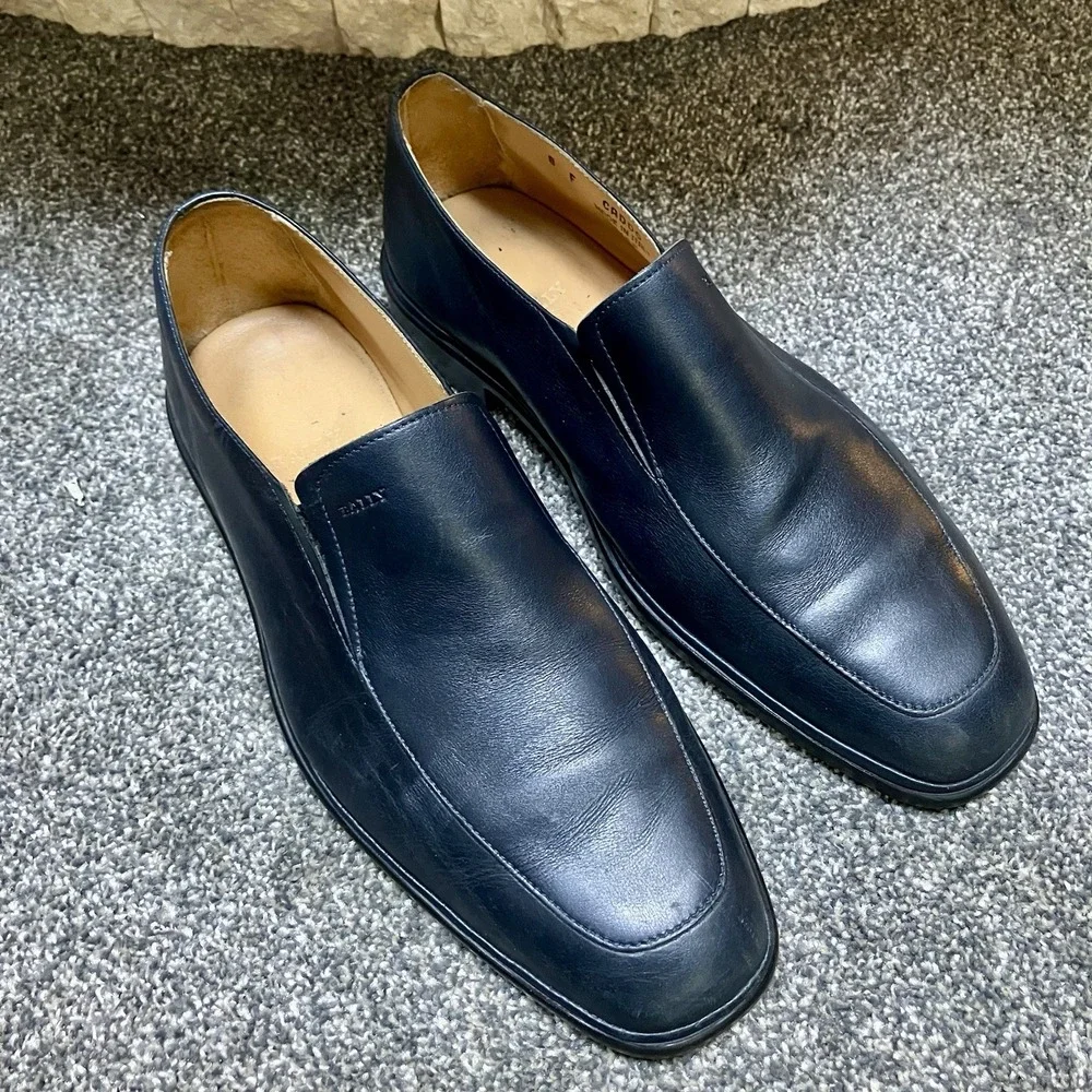 Bally Men's Caddo Sz 9 US Blue Leather Slip On Loafers Luxury Square Toe (8F UK)